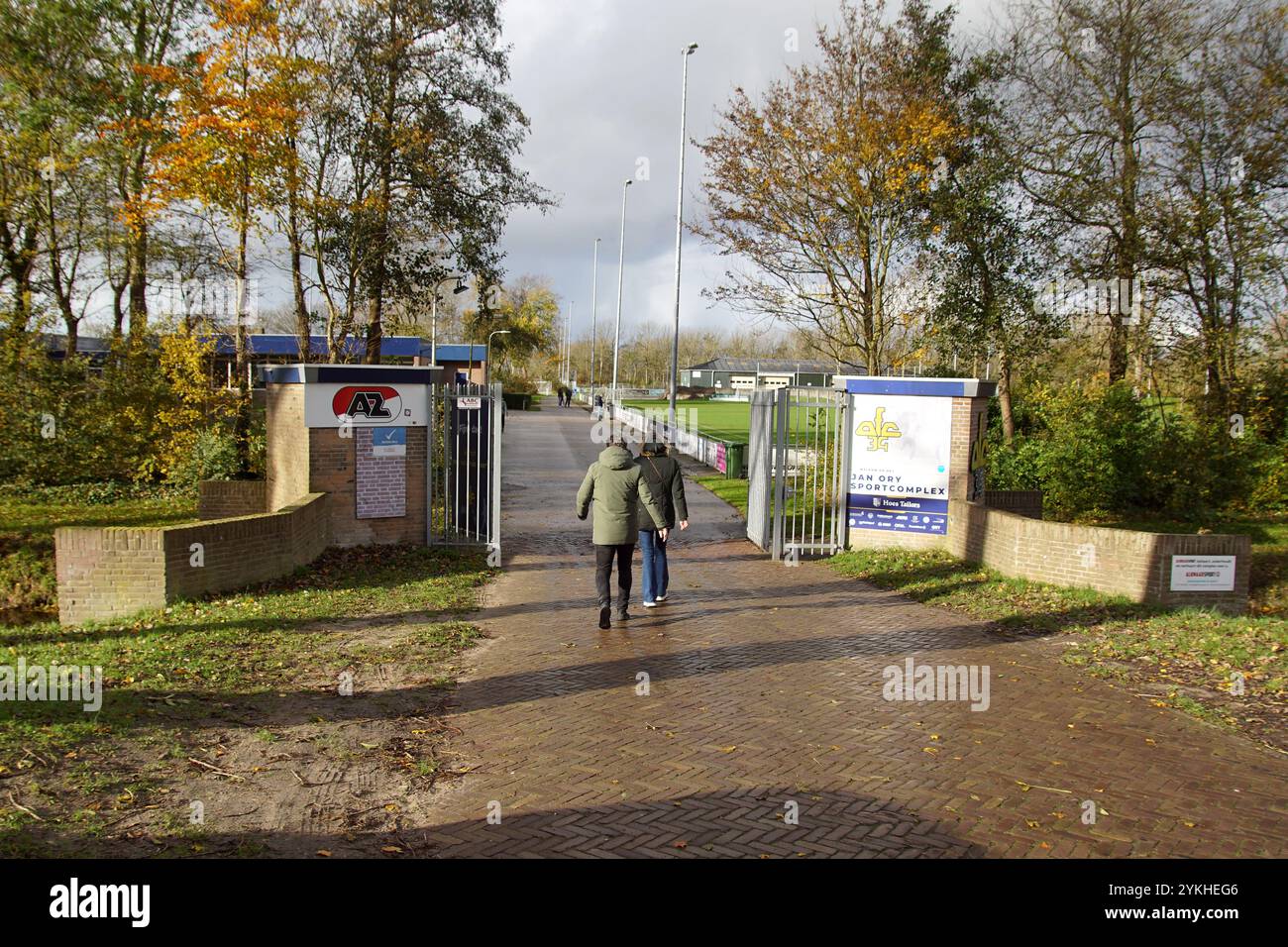 Ingresso AFC'34 Jan Ory Sportcomplex, Voetbalcomplex. Complesso sportivo, complesso calcistico nella città olandese di Alkmaar. Autunno, novembre, Paesi Bassi. Foto Stock