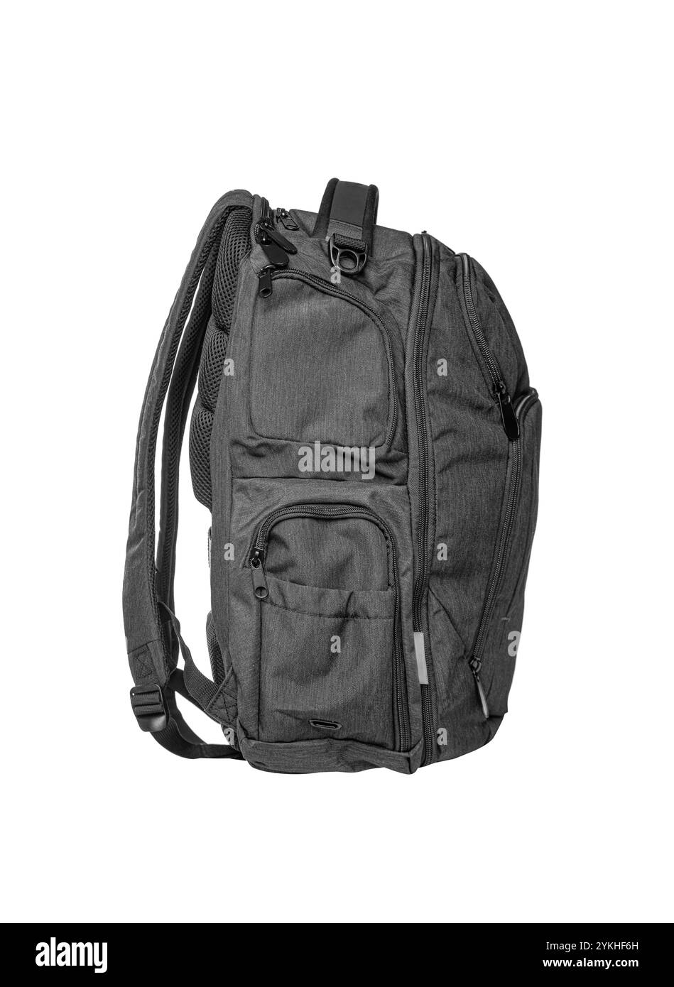 Zaino sportivo nero isolato su bianco. Foto Stock