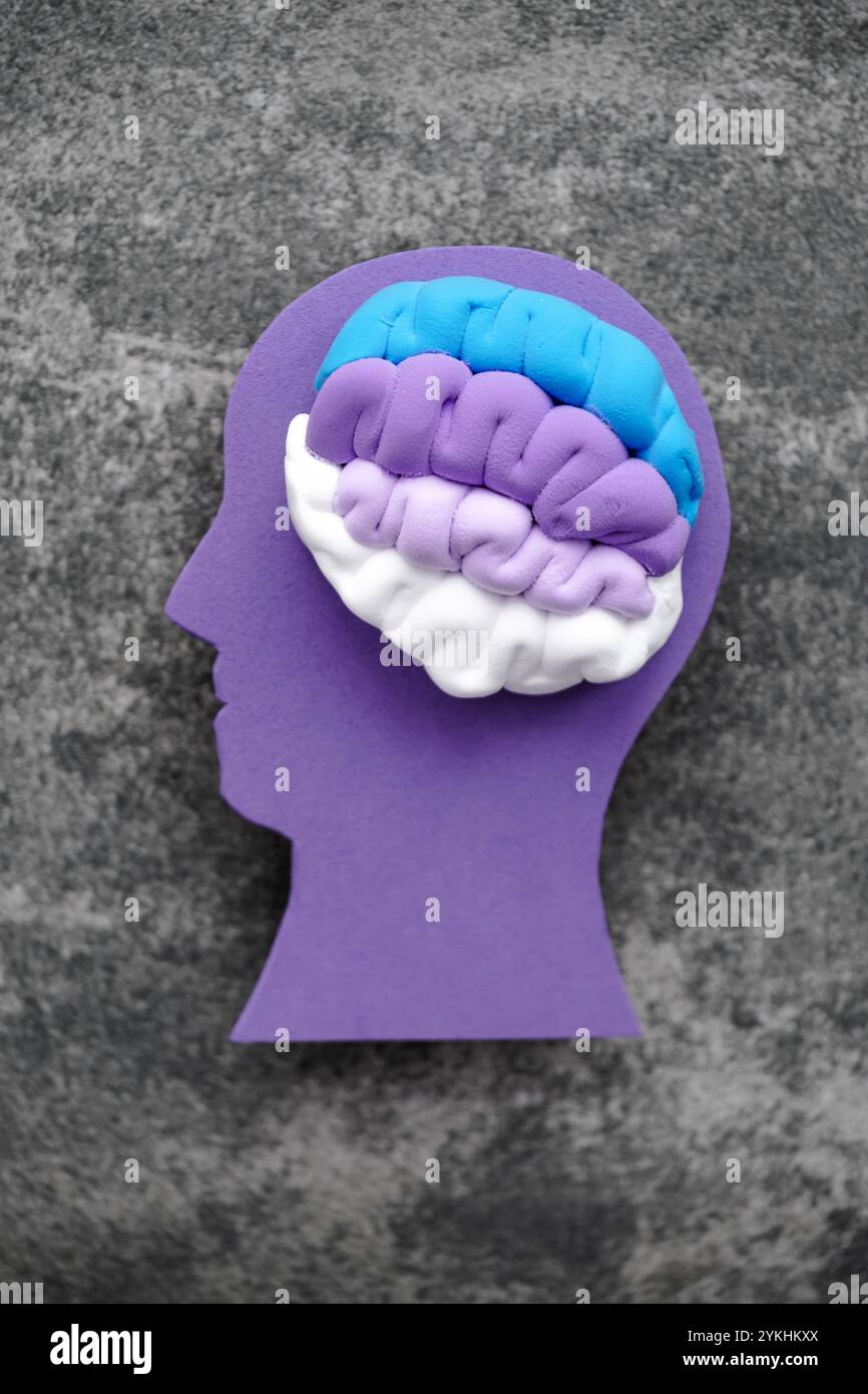 Concetti creativi problemi di salute mentale, morbo di Alzheimer, demenza, cambiamenti di comportamento. vista dall'alto. . Foto di alta qualità Foto Stock