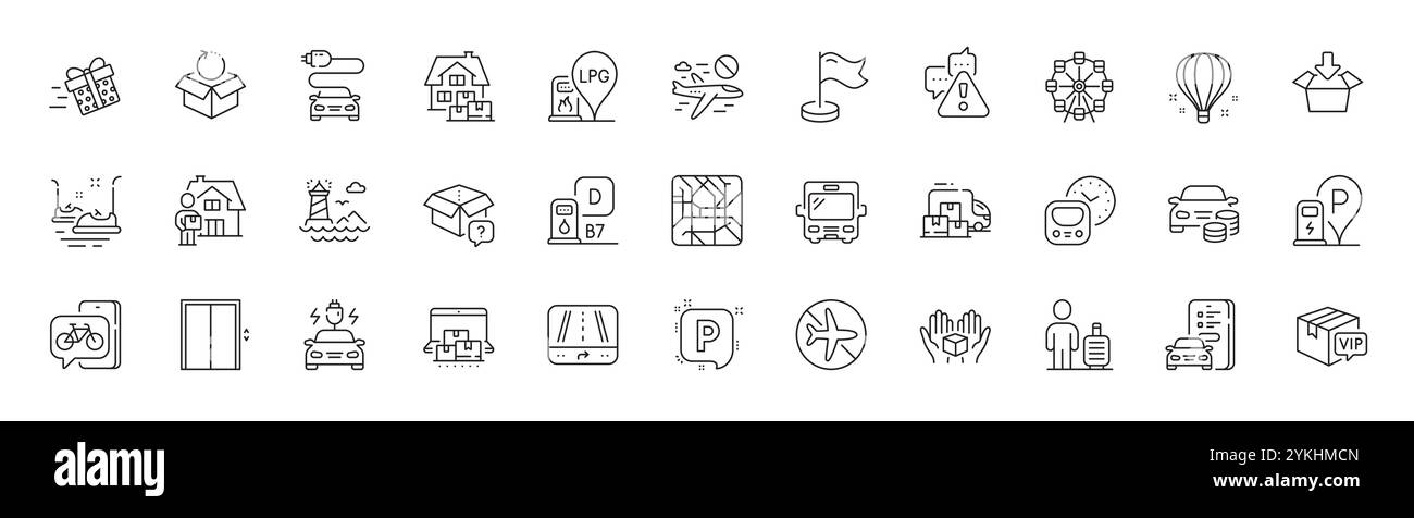 Icone della casella di attesa, dell'archiviazione online e della linea di parcheggio. Per applicazioni Web, stampa. Icone di linea. Vettore Illustrazione Vettoriale