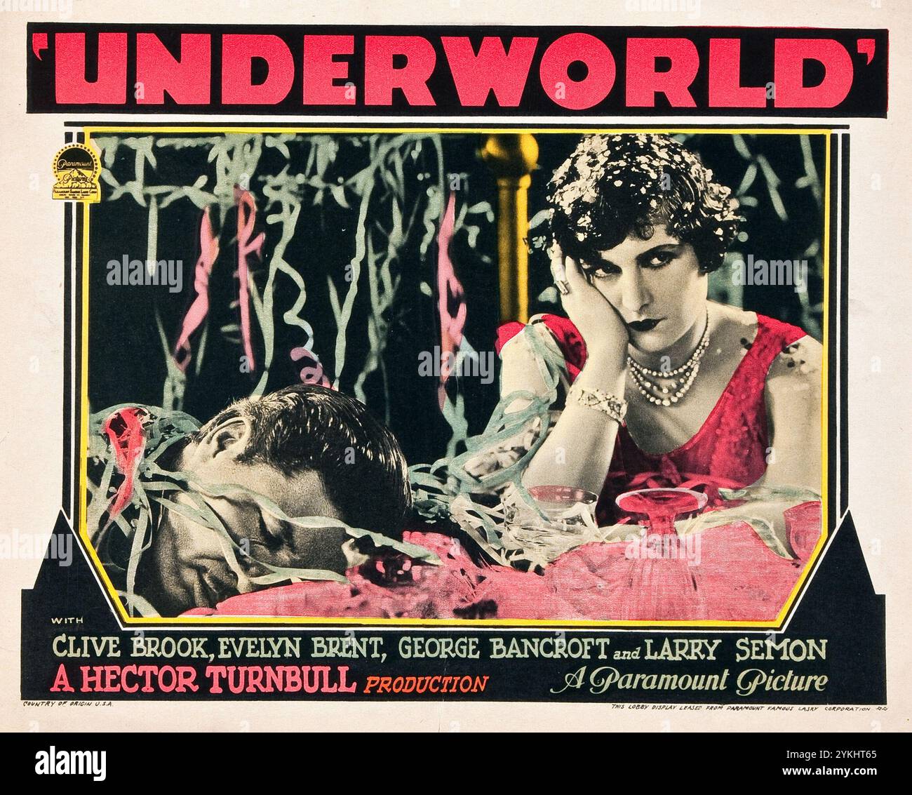 Underworld (Paramount, 1927). Lobby Card, film gangster - Clive Brook, Evelyn Brent, George Bancroft, Larry Semon. Una produzione di Hector Turnbull Foto Stock