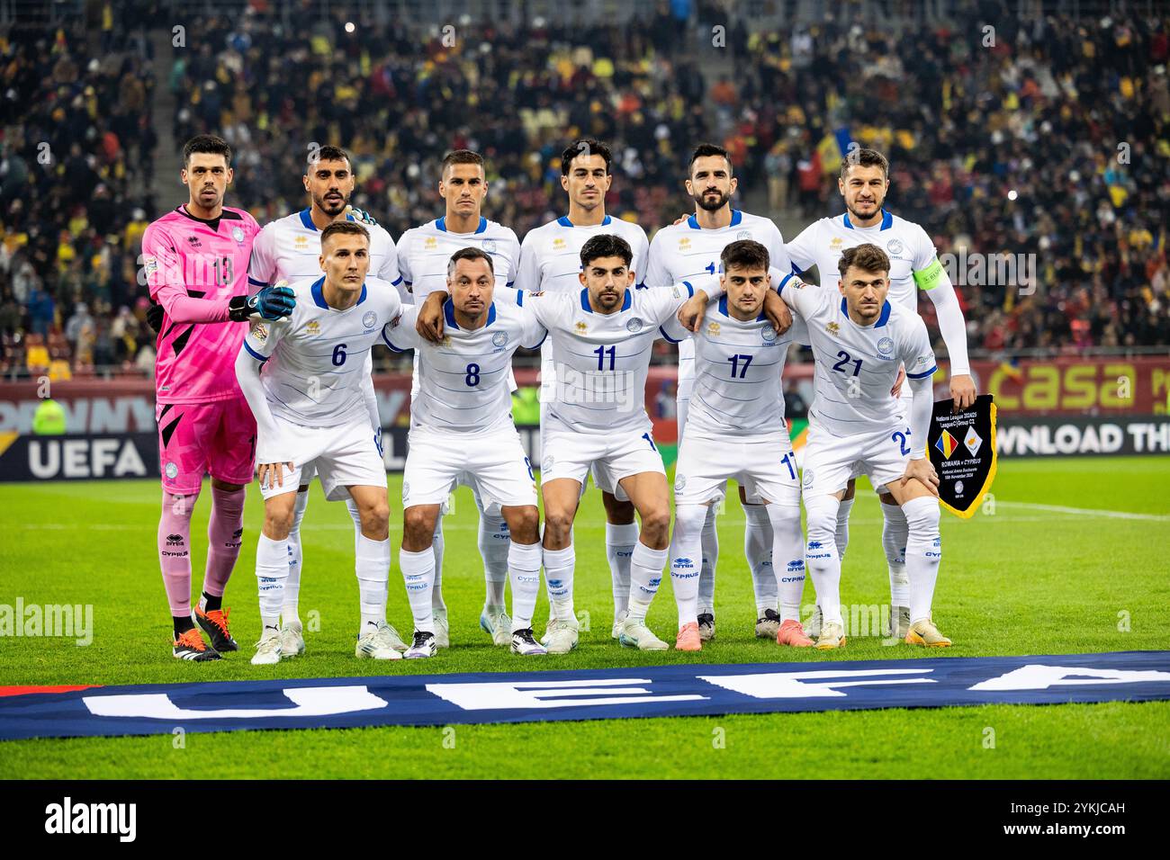 La squadra cipriota ha partecipato alla partita di calcio del gruppo C2 di Lega C tra Romania e Cipro il 18 novembre 2024 all'Arena Nationala di Bucarest, Romania Foto Stock