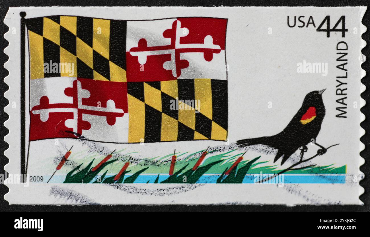 Bandiera del Maryland sul francobollo americano Foto Stock