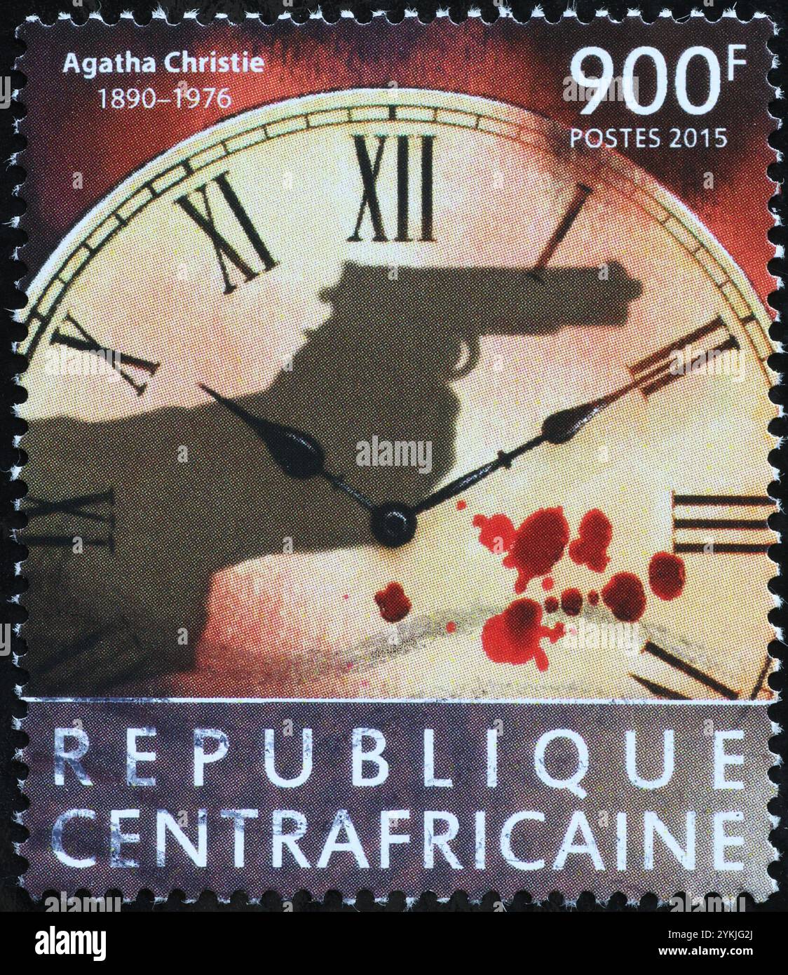 Illustrazione che celebra le storie del crimine di Agatha Christie sul francobollo Foto Stock