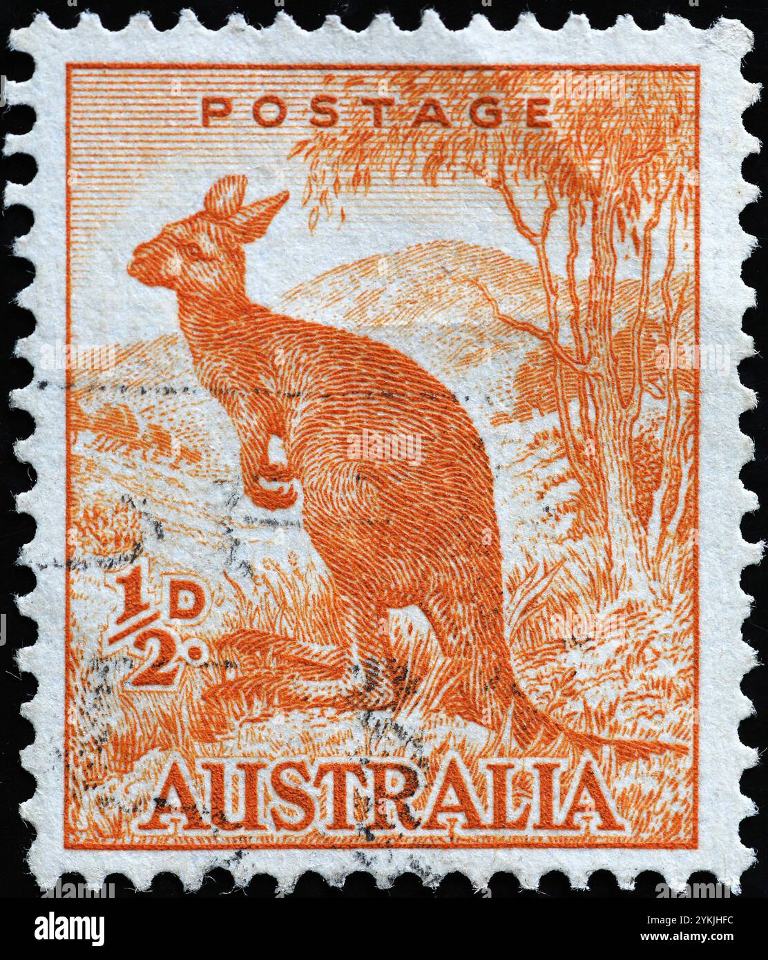 Canguro rosso sull'antico francobollo australiano Foto Stock