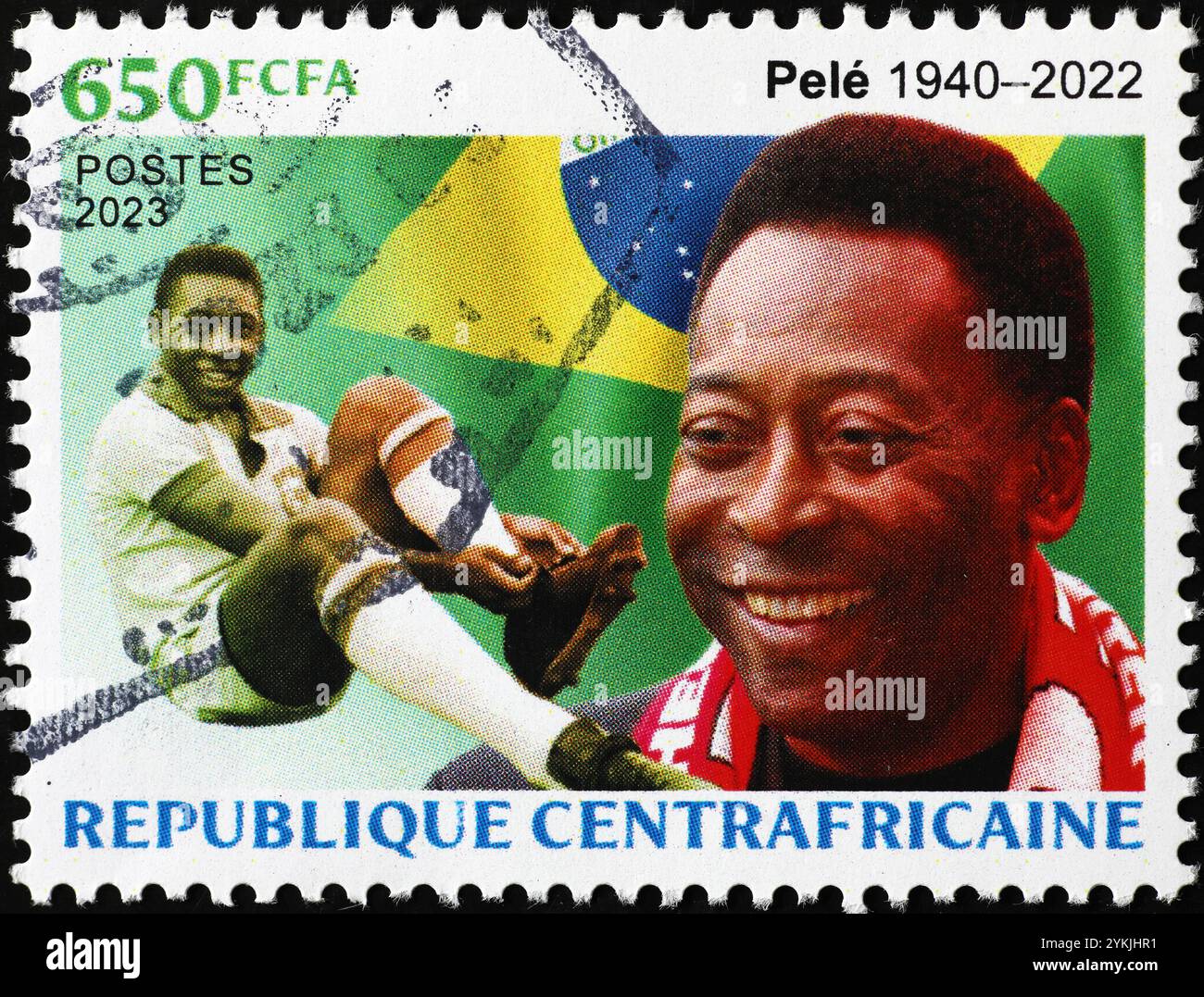 Molto giovane Pelé sorridente sul francobollo africano Foto Stock