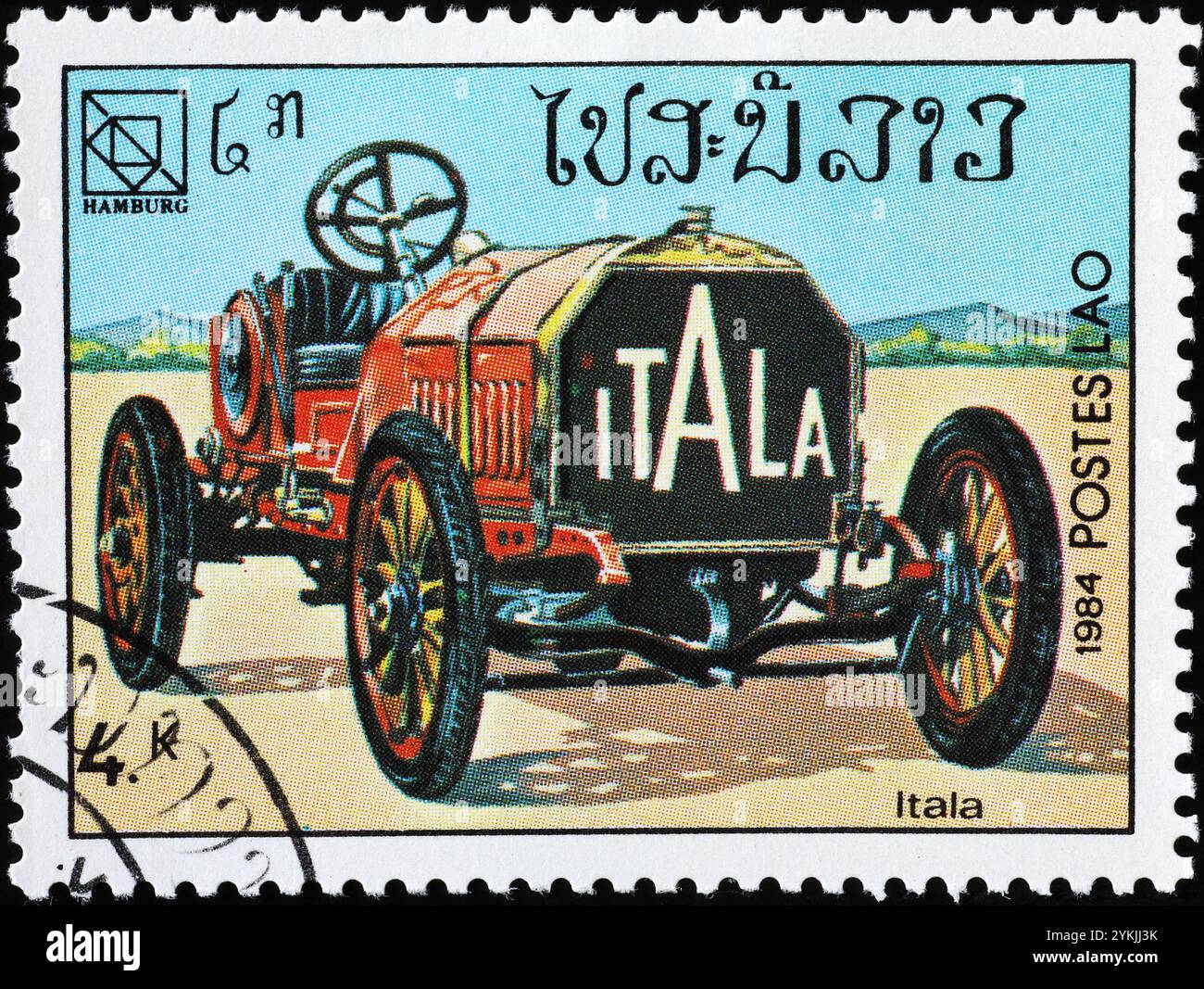 Antica macchina Itala su francobollo Foto Stock