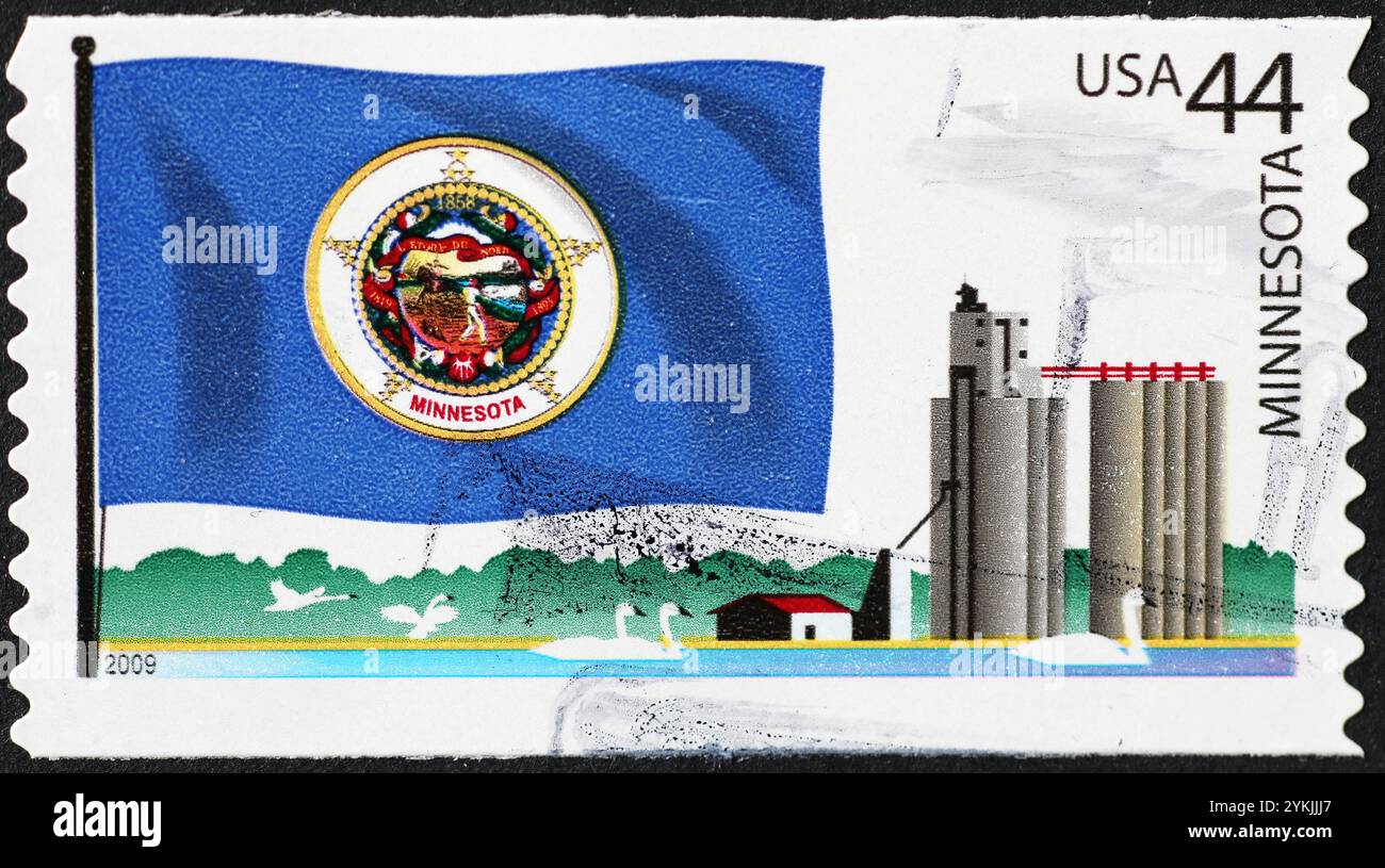 Bandiera del Minnesota sul francobollo degli Stati Uniti Foto Stock