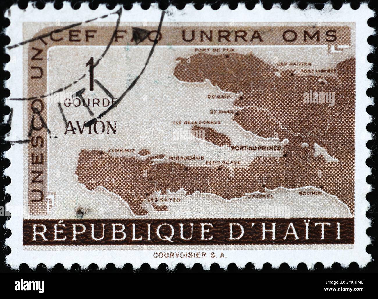 Mappa di Haiti su francobollo Foto Stock