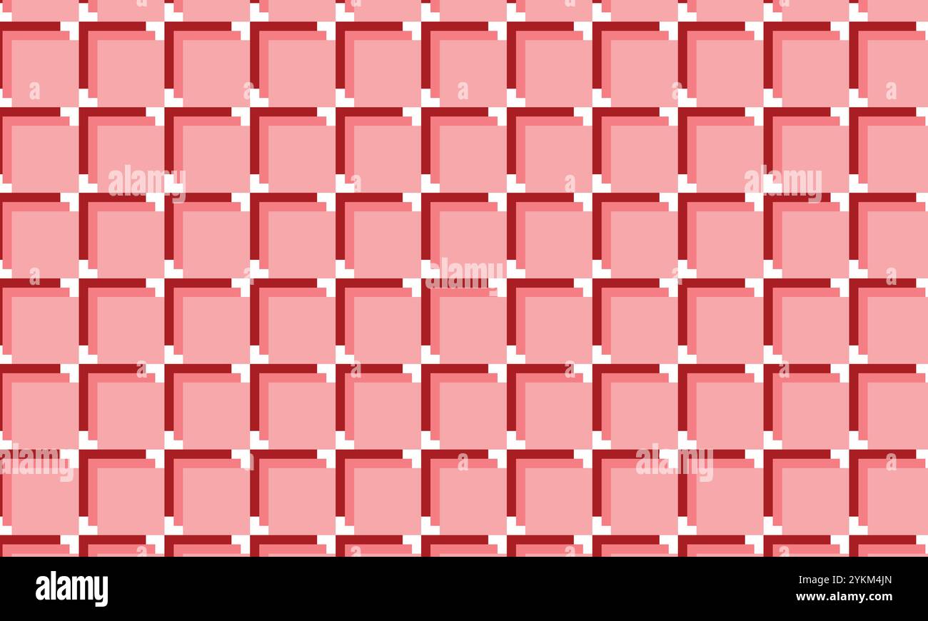 motivo senza cuciture con quadrati rossi pixellati, colori di sfondo rosa pastello, un'illustrazione vettoriale nello stile semplice e piatto del minimalismo Illustrazione Vettoriale