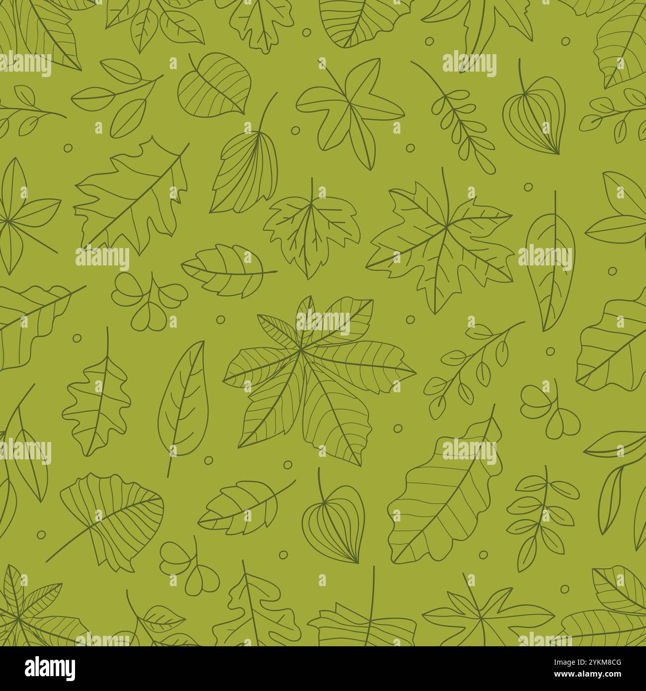 Ramoscelli verdi senza cuciture, foglie e fiori disegnati a mano. Illustrazione vettoriale Illustrazione Vettoriale