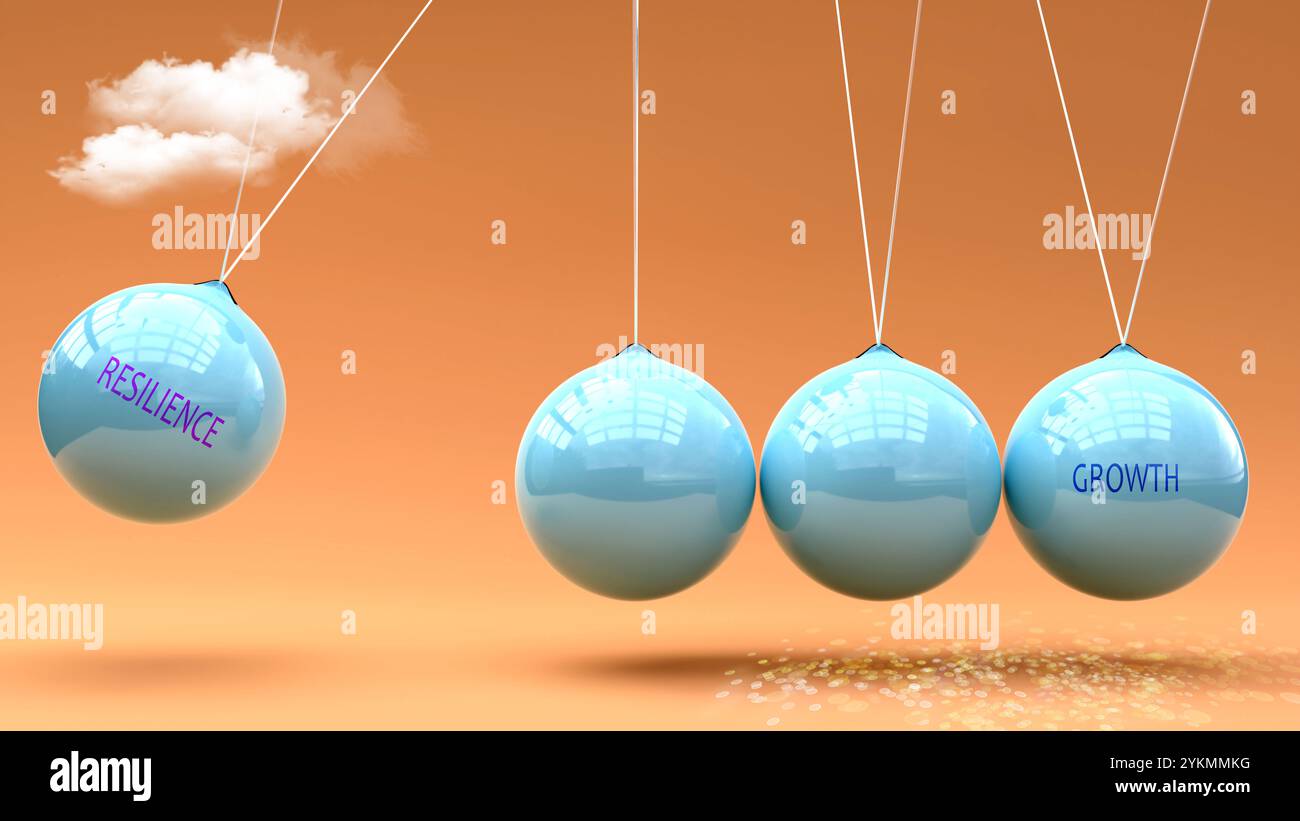 La resilienza dà energia alla crescita. Una metafora in cui la resilienza è la forza che porta alla crescita Foto Stock