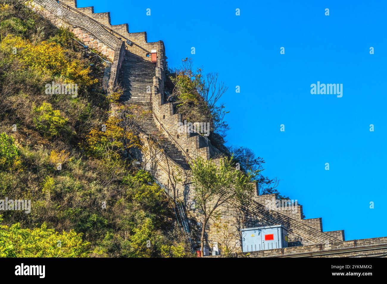 La grande Muraglia dei colori autunnali, la ripida sezione nord, il passo di Juyongguan Jiyong, Pechino Cina. Juyongguan è la porta nord e la sezione più vicina alle mura di Pechino. G Foto Stock