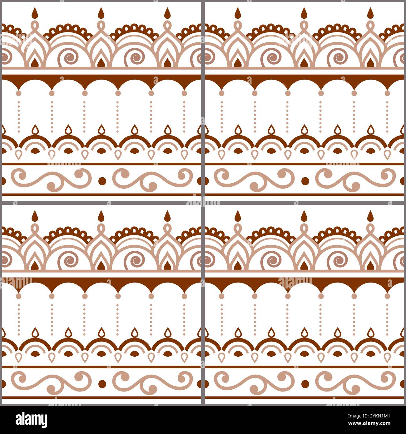 Piastrelle in stile boho motivo vettoriale senza cuciture ispirato all'arte indiana del tatuaggio Mehndi. Non generato dall'IA Illustrazione Vettoriale