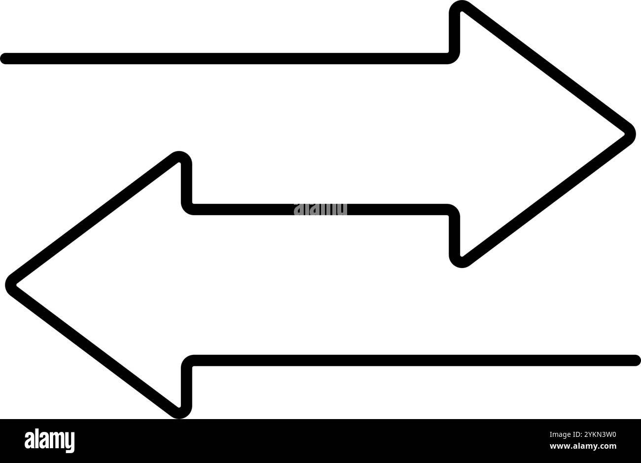 Icona a doppia freccia di trasferimento. Simbolo di due direzioni opposte. Icona freccia della linea di scambio. Rimuovere il segnale. Simbolo di trasferimento. Illustrazione vettoriale isolata su Illustrazione Vettoriale