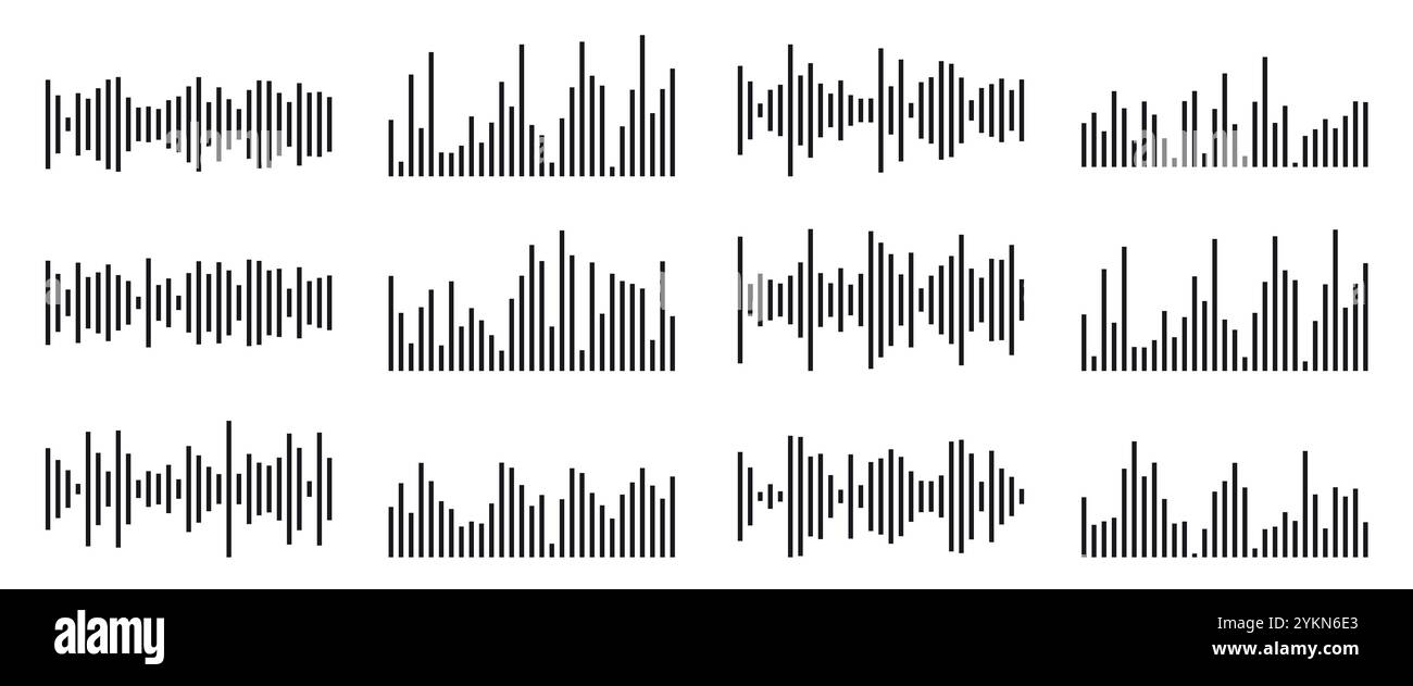 Collezione di onde sonore. Linea audio casuale. Illustrazione Vettoriale