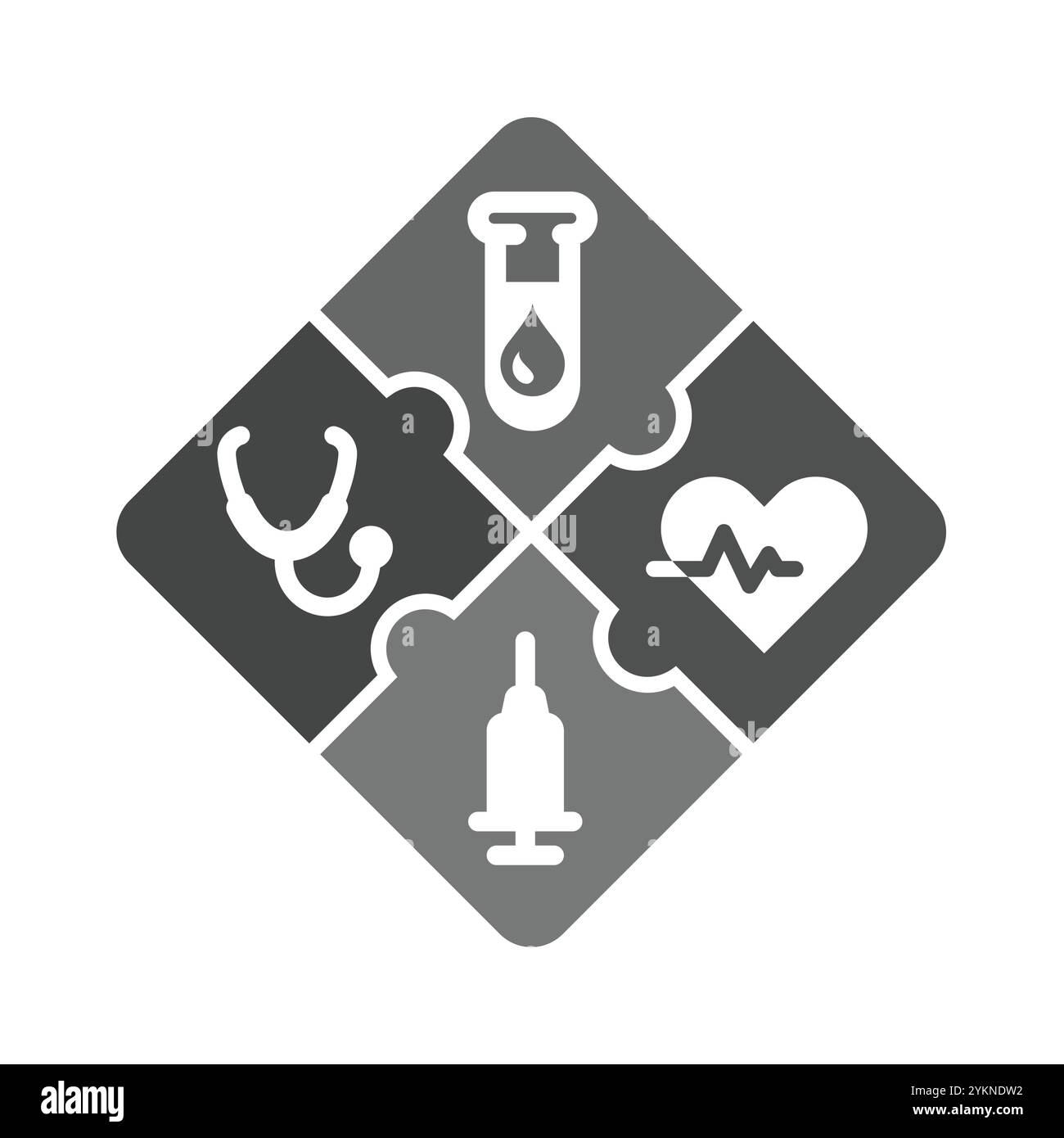 Logo del puzzle di medicina e assistenza sanitaria. Salute, set di icone vettoriali mediche. Illustrazione Vettoriale