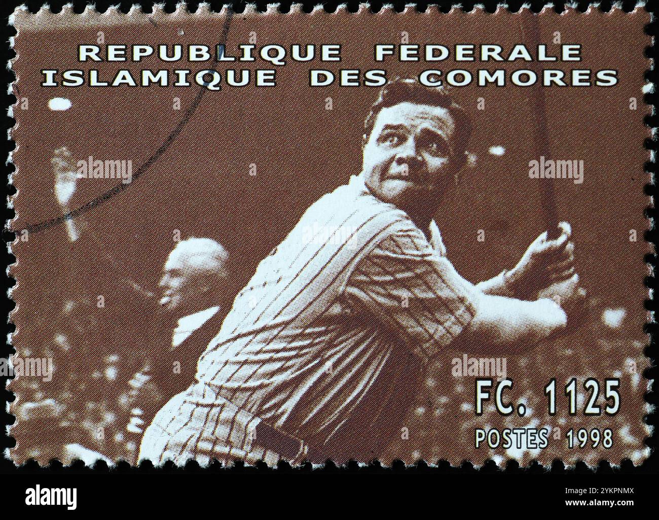 Babe Ruth in azione durante una partita sul francobollo delle Comore Foto Stock