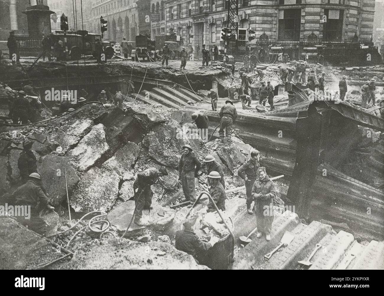 Bombardamento tedesco di Londra, Inghilterra. Metropolitana di Londra. anni '1940 Foto Stock