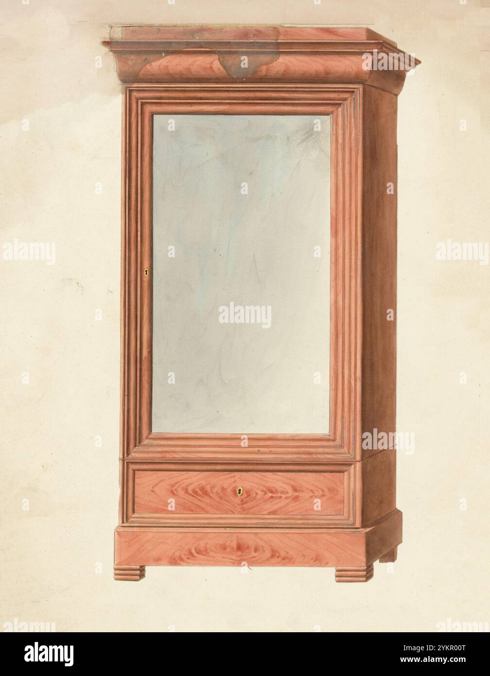 Design per armadietto. CA. 1825 - CA. 1839 progettazione di un armadio con specchio e cassetto nella parte inferiore. Foto Stock