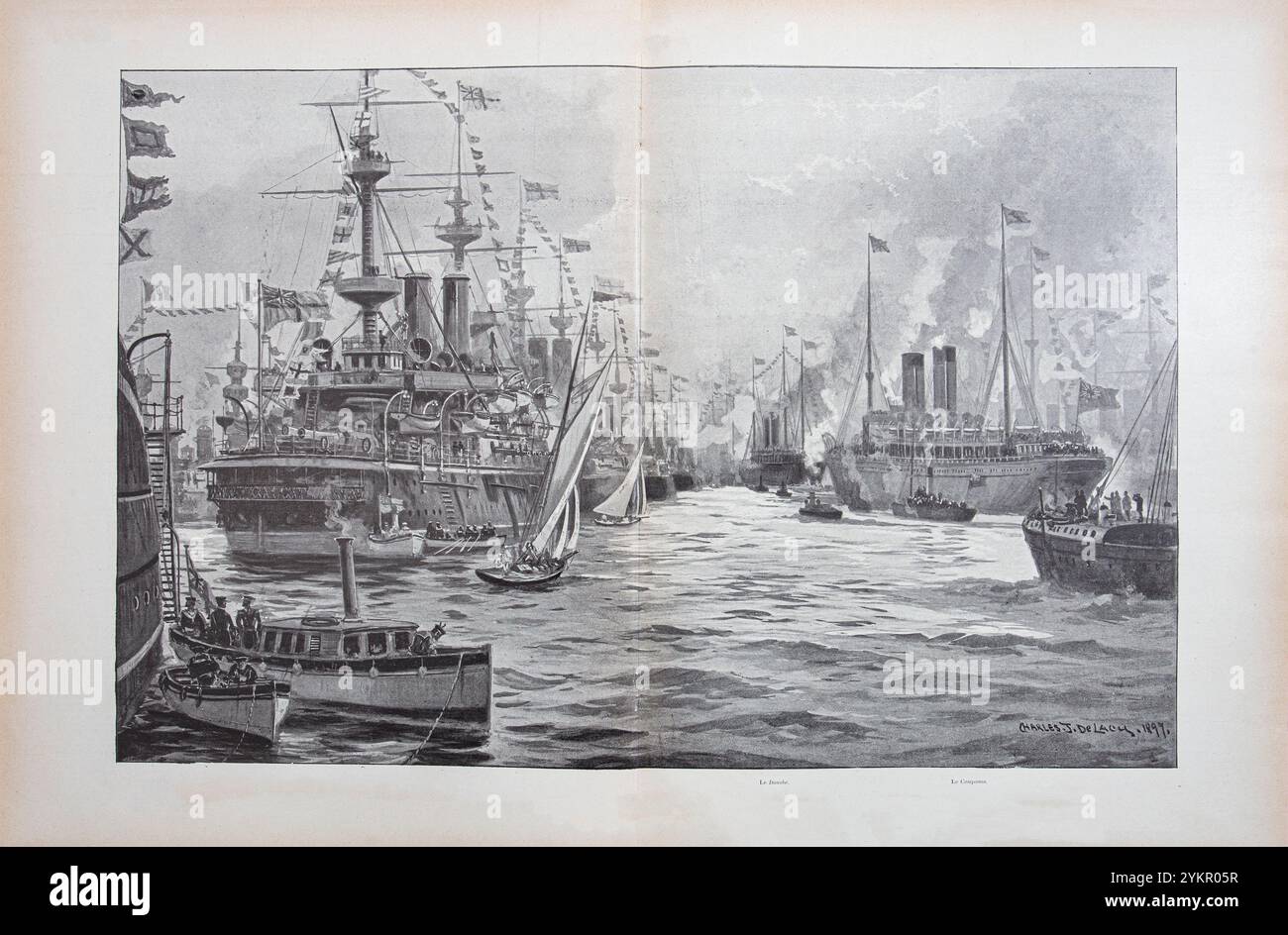 Il Giubileo di Diamante della Regina Vittoria. Revisione di Spithead del giugno 1897: Sfilata del «Dabube» che trasporta i membri della camera dei Lord e della «Campania» (membri della camera dei comuni). Foto Stock