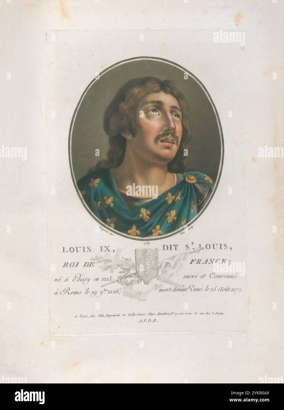 Luigi IX di Francia. 1792 Luigi IX (1214–1270), noto anche come Saint Louis, fu re di Francia dal 1226 fino alla sua morte nel 1270. È ampiamente riconosciuto come il più illustre dei Capetani diretti. Dopo la morte di suo padre, Luigi VIII, fu incoronato a Reims all'età di 12 anni. Foto Stock
