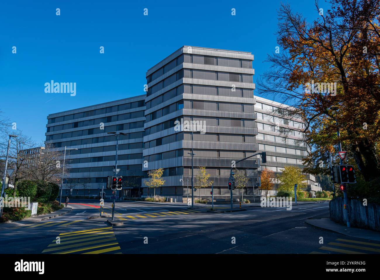 Vista esterna del Global Health Campus, sede di istituzioni internazionali e non governative che lavorano insieme per migliorare la salute globale Foto Stock