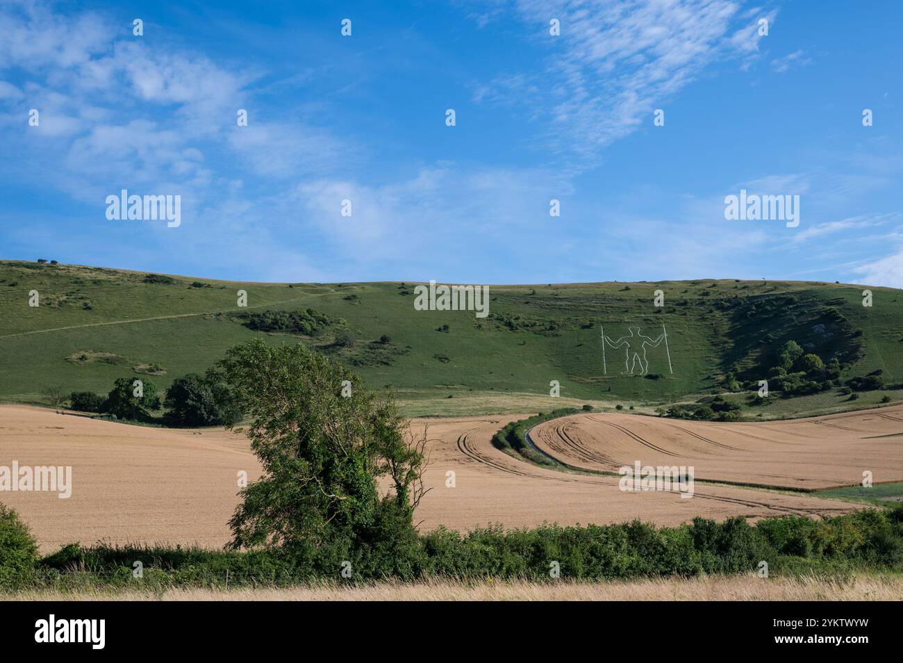 Il Long Man di Wilmington sulle Sussex Downs, in Inghilterra, in estate Foto Stock