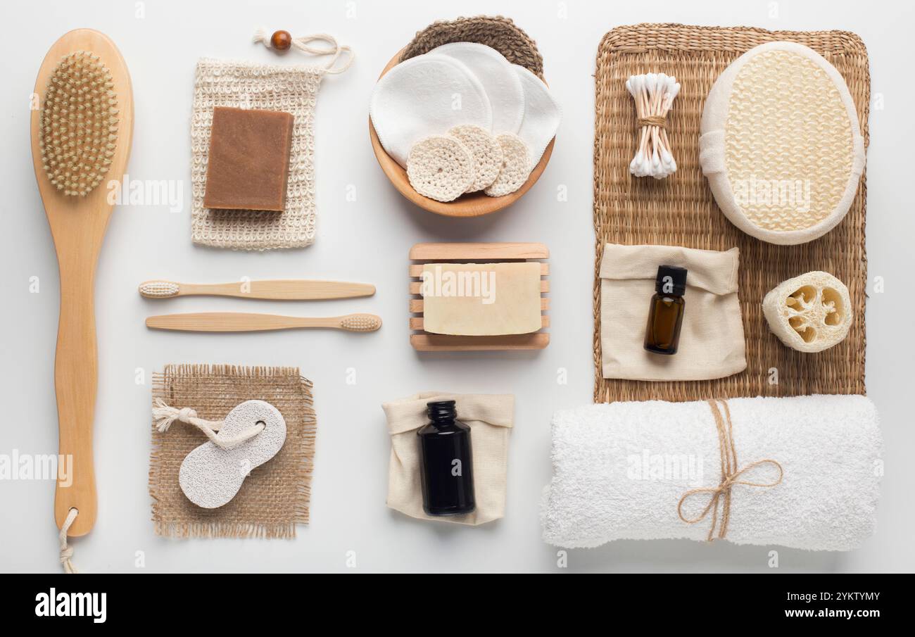 Cura della pelle naturale e spa beauty cosmetici con eco essentials Foto Stock