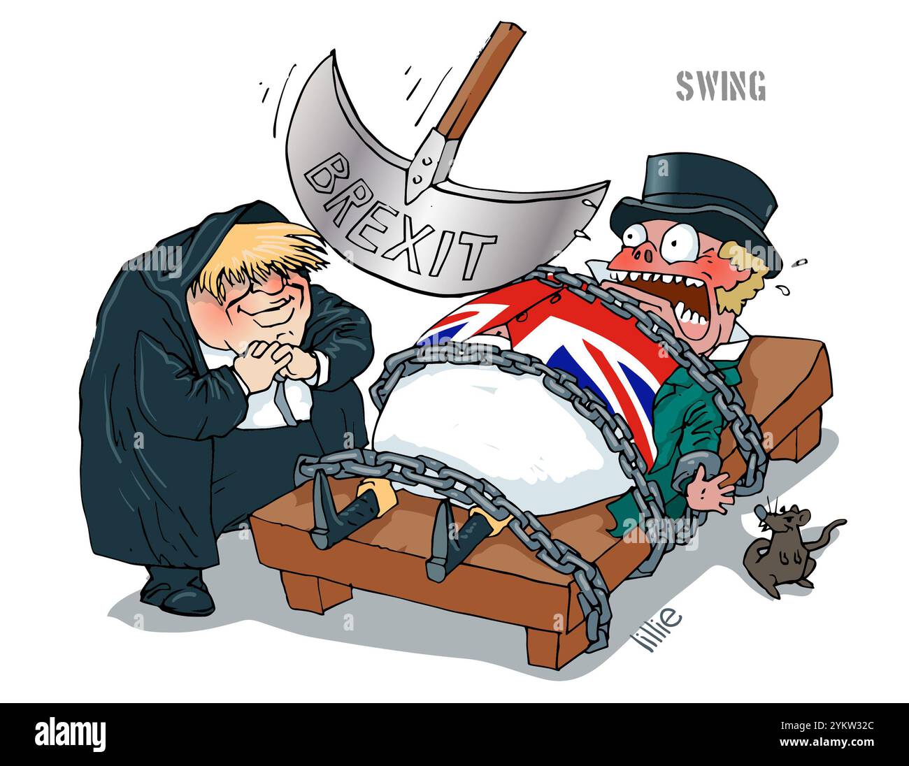 Art: Autolesionismo della Brexit, che illustra il continuo impatto negativo della Brexit sull'economia, tagliando il valore del commercio e tagliando la posizione economica della Gran Bretagna Foto Stock