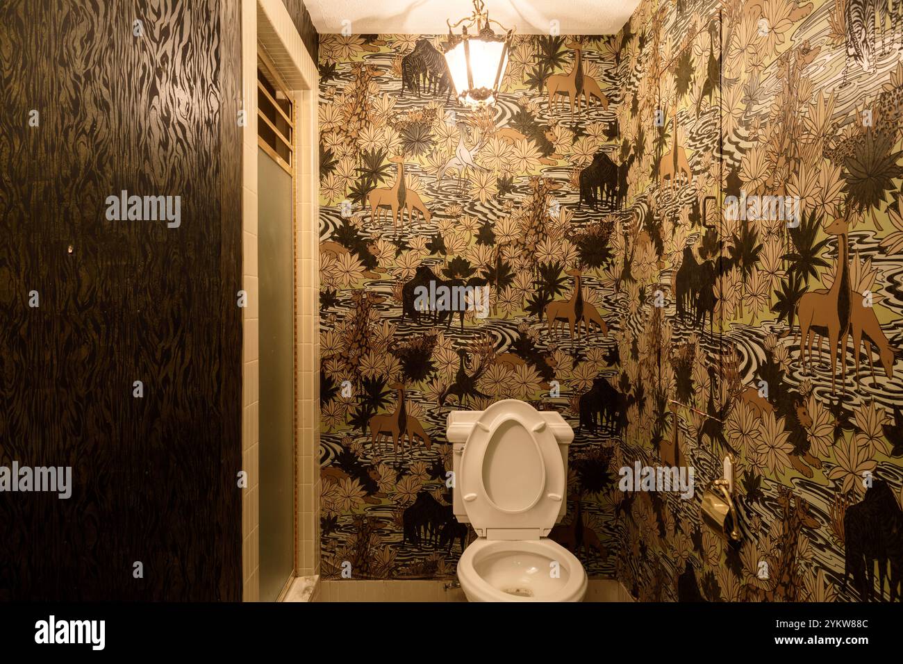 Un bagno a tema safari. questa casa è stata demolita da allora. Foto Stock Un bagno a tema safari. questa casa è stata demolita da allora. Foto Stock