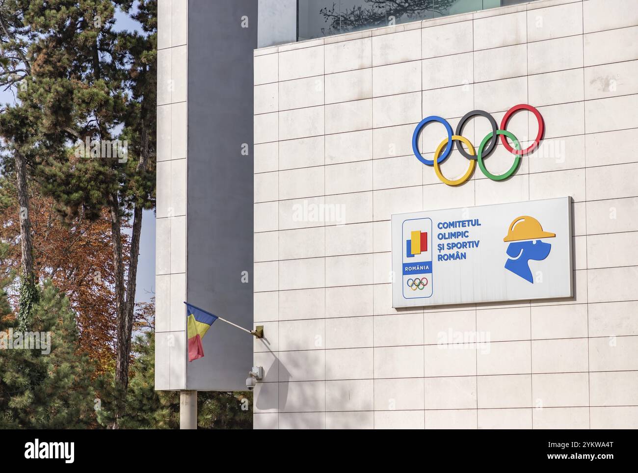 Un'immagine della facciata del Comitato Olimpico e sportivo rumeno Foto Stock