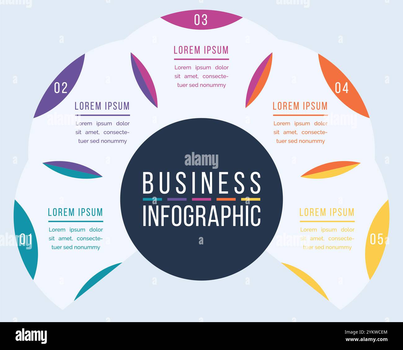 Circle Infographic template 5 passaggi, oggetti, elementi o opzioni infografica di business design Illustrazione Vettoriale