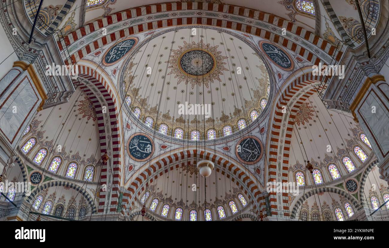 Una foto degli interni colorati e meravigliosi della Moschea di Fatih, a Istanbul Foto Stock