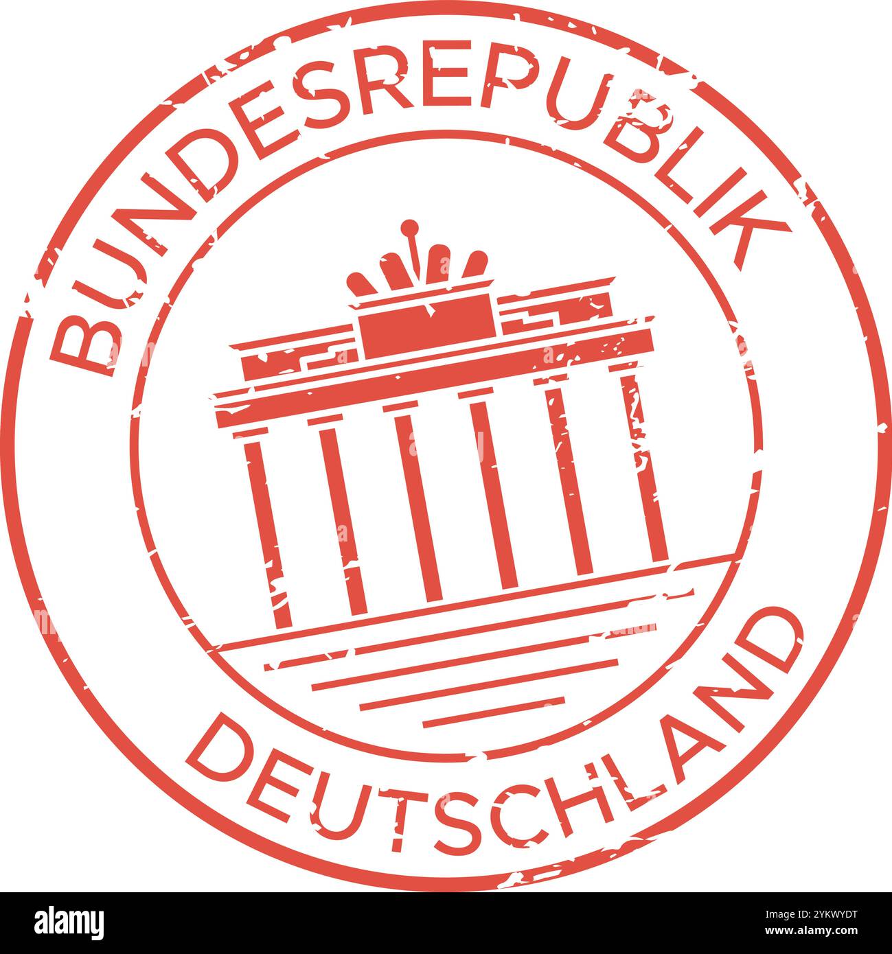 Francobollo grunge a inchiostro rosso raffigurante la porta di brandeburgo, un famoso punto di riferimento a berlino, germania, che simboleggia viaggi, turismo e cultura tedesca Illustrazione Vettoriale