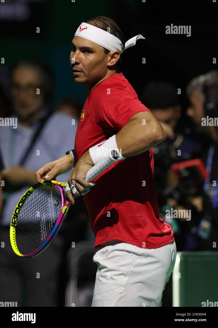 Malaga, Regno Unito. 19 novembre 2024. Rafael Nadal, spagnolo, arriva ai quarti di finale di Coppa Davis 2024 contro Botic Van De Zandschulp, olandese, al Palacio de Deportes Jose Maria Martin Carpena Arena di Malaga. Crediti: Isabel Infantes/Alamy Live News Foto Stock