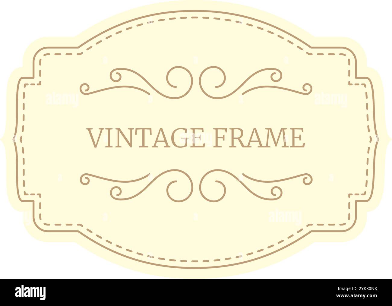 Cornice vintage con eleganti vortici e linee tratteggiate su sfondo beige, per un tocco classico e decorativo per vari progetti di design Illustrazione Vettoriale