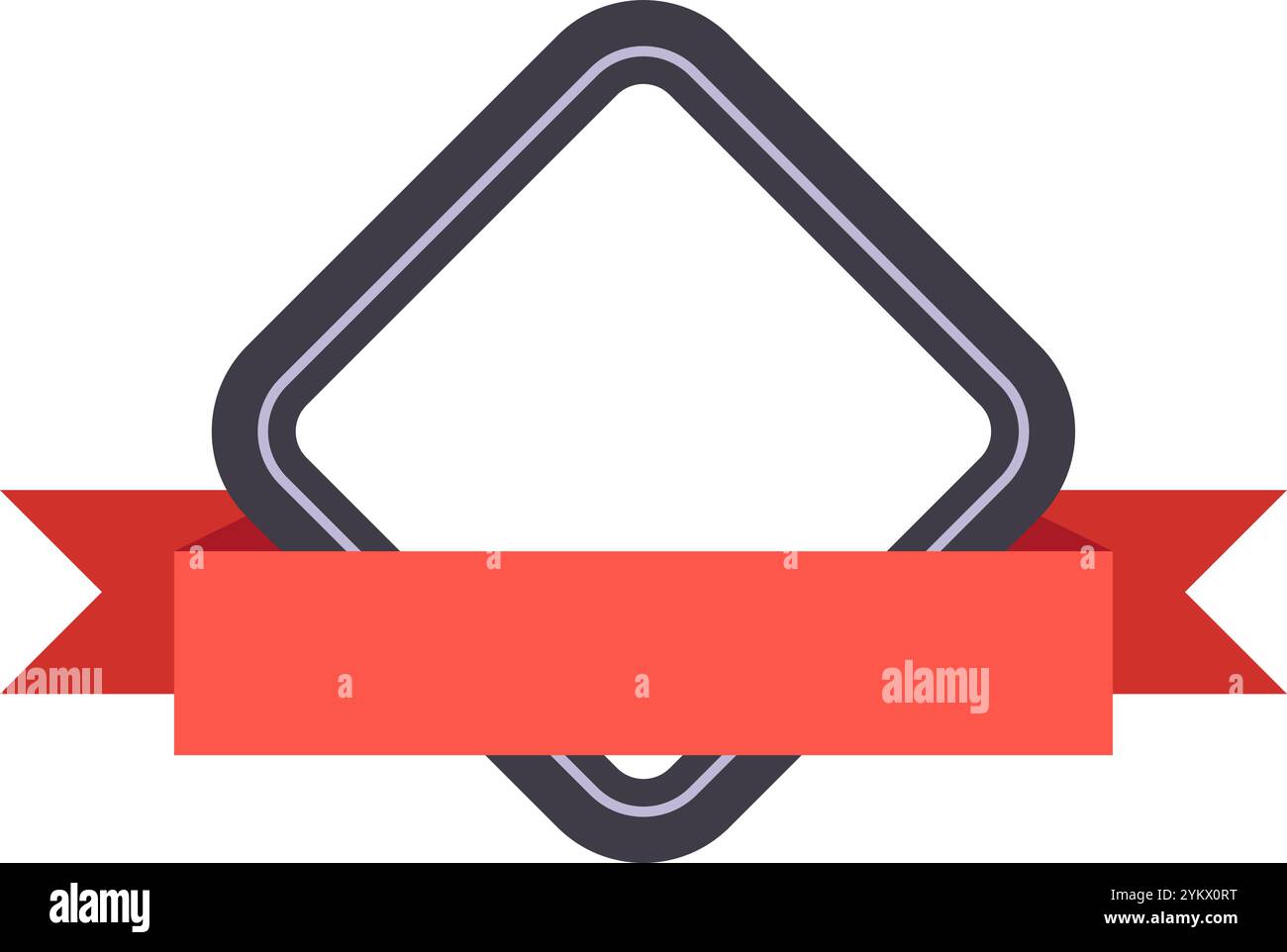 Cornice vuota a forma di diamante con banner a nastro rosso che fornisce spazio per le copie, perfetta per loghi, titoli ed elementi decorativi Illustrazione Vettoriale