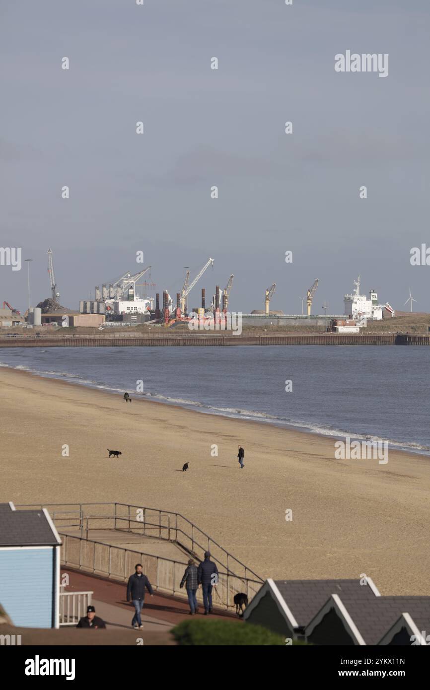 MV Ruby che scarica un carico di fertilizzante russo a base di nitrato di ammonio presso il porto di Great Yarmouth, Gorleston, Great Yarmouth, Norfolk, Inghilterra, REGNO UNITO Foto Stock
