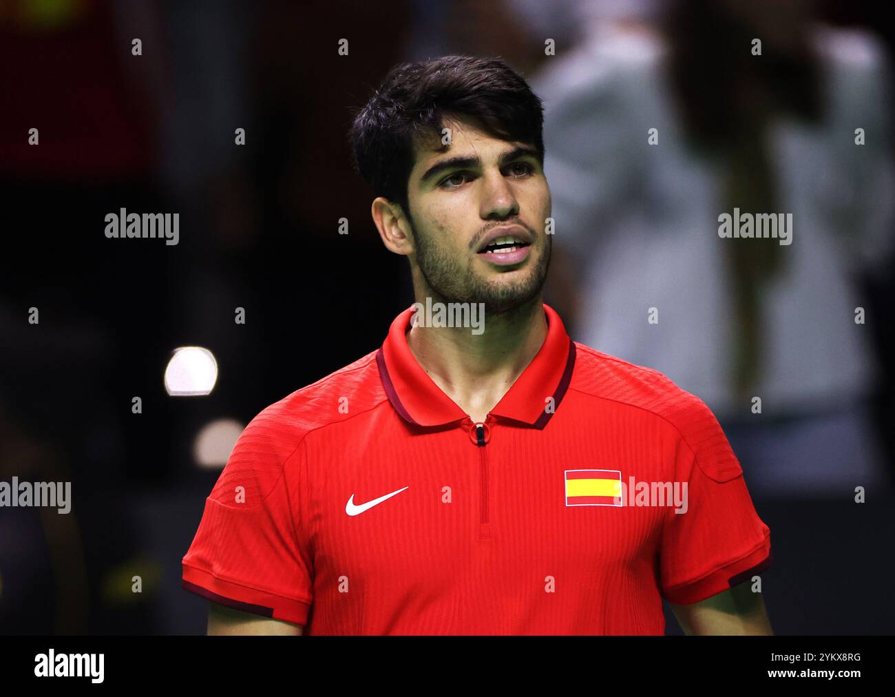 Malaga, Regno Unito. 19 novembre 2024. Carlos Alcaraz, in azione durante i quarti di finale di Coppa Davis 2024 contro Tallon Griekspoor, olandese, al Palacio de Deportes Jose Maria Martin Carpena Arena di Malaga. Crediti: Isabel InfantesAlamy Live News Foto Stock
