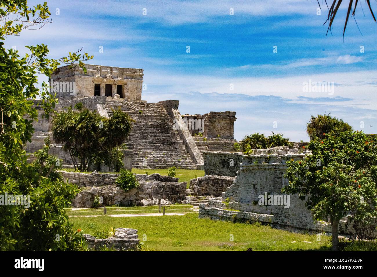 Sito patrimonio dell'umanità dell'UNESCO, le rovine di Tulum sulla Riviera messicana Foto Stock