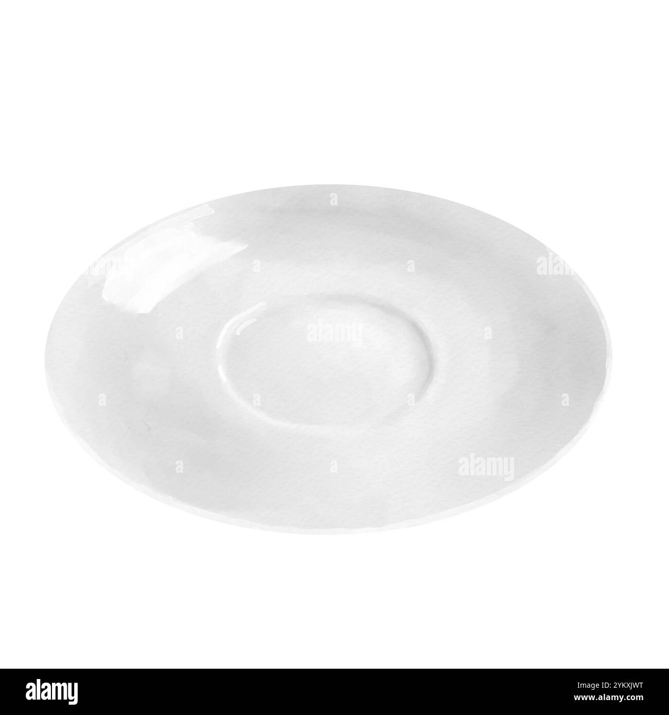 Piastra, porcellana bianca, vetreria. Illustrazione digitale acquerello. Utensile da cucina per servire piatti diversi, isolato su sfondo bianco. Per TH Foto Stock