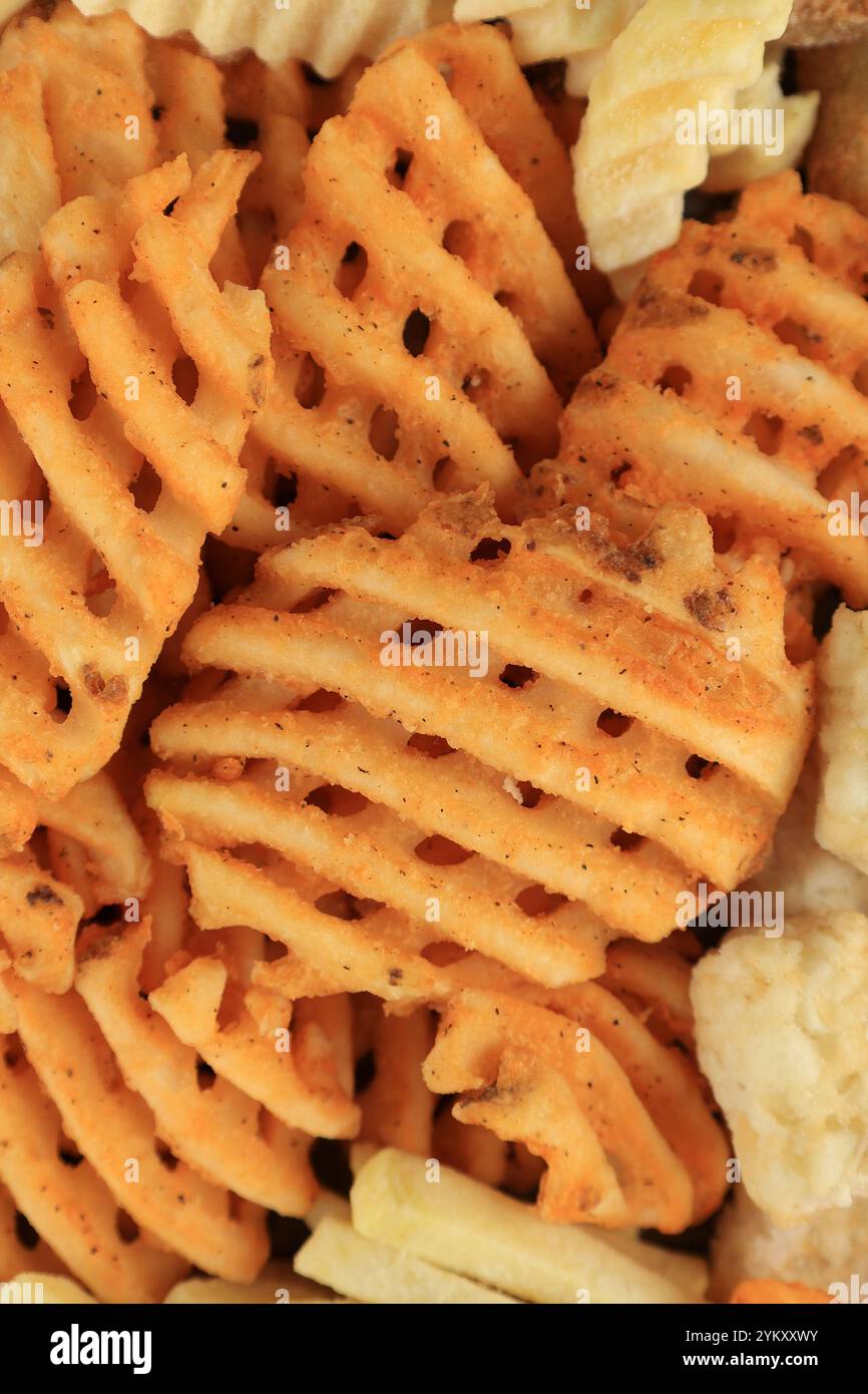 Vista dall'alto primo piano delle patatine fritte surgelate Foto Stock