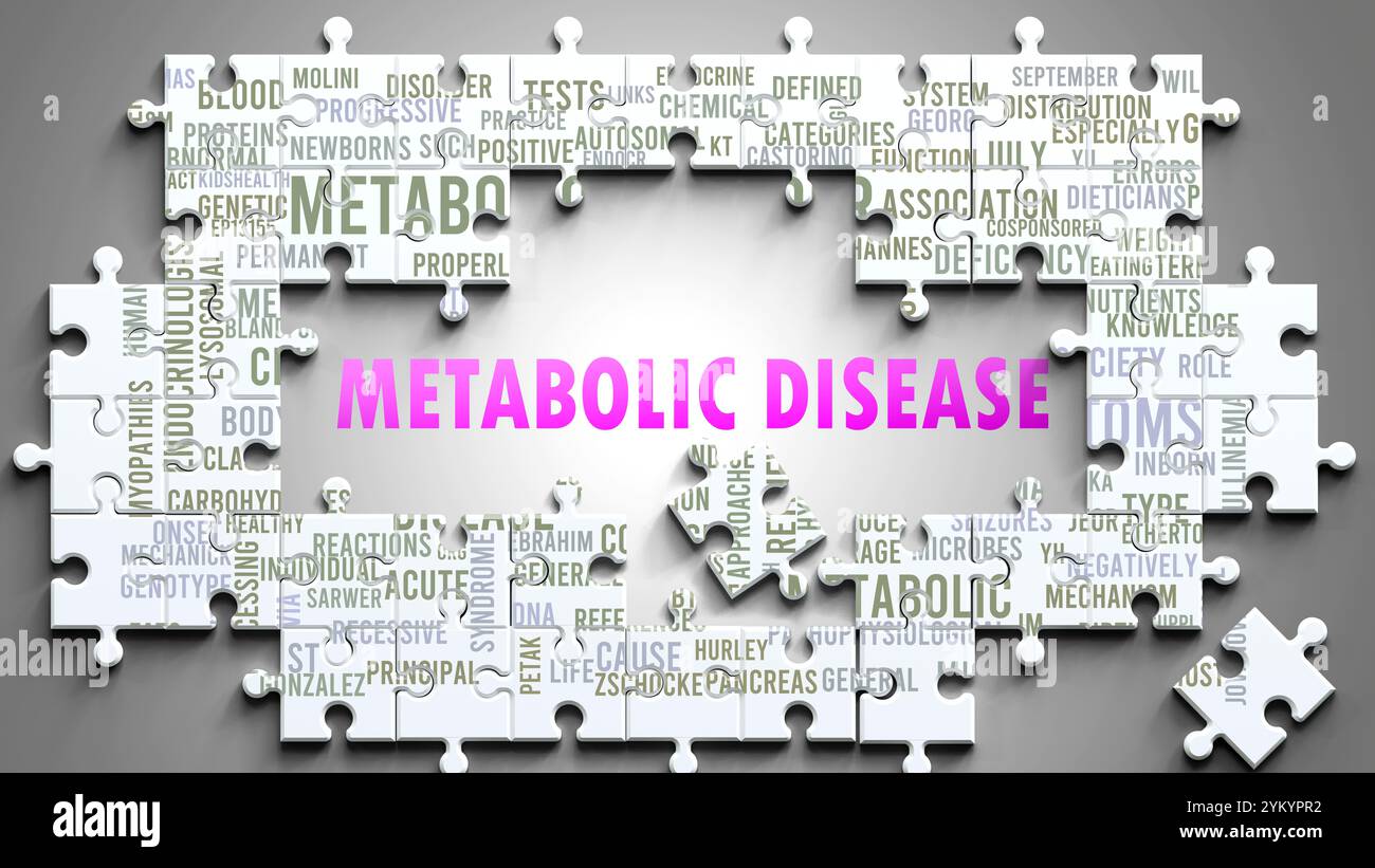 La malattia metabolica è un soggetto complesso, correlato ad altri argomenti importanti. Foto Stock