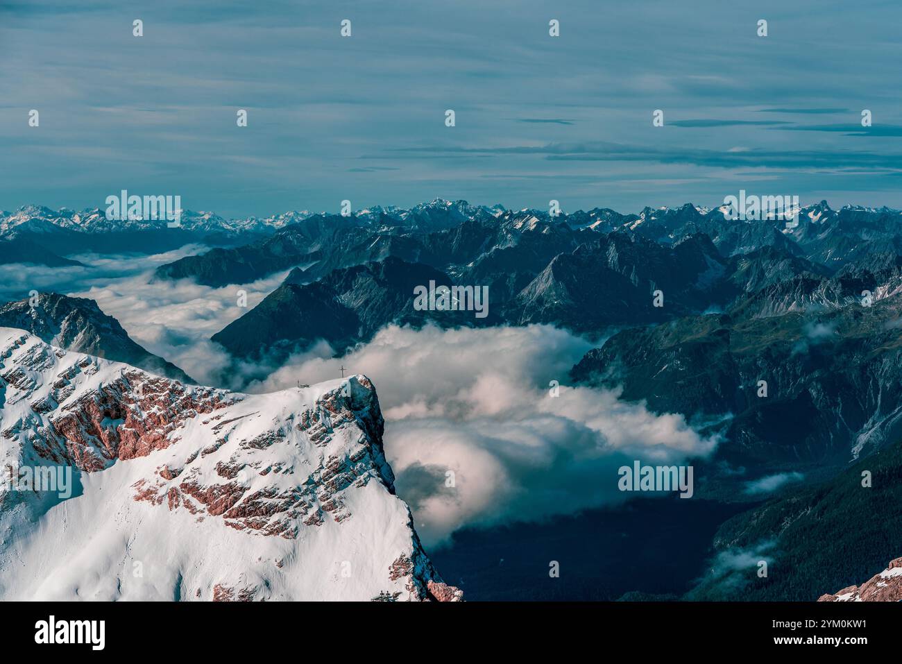 Vista panoramica del Tirolo e delle Alpi Bavaresi, Germania. Foto Stock