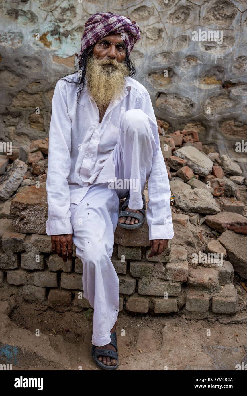 Ritratto di un anziano indiano, Gujarat, India Foto Stock