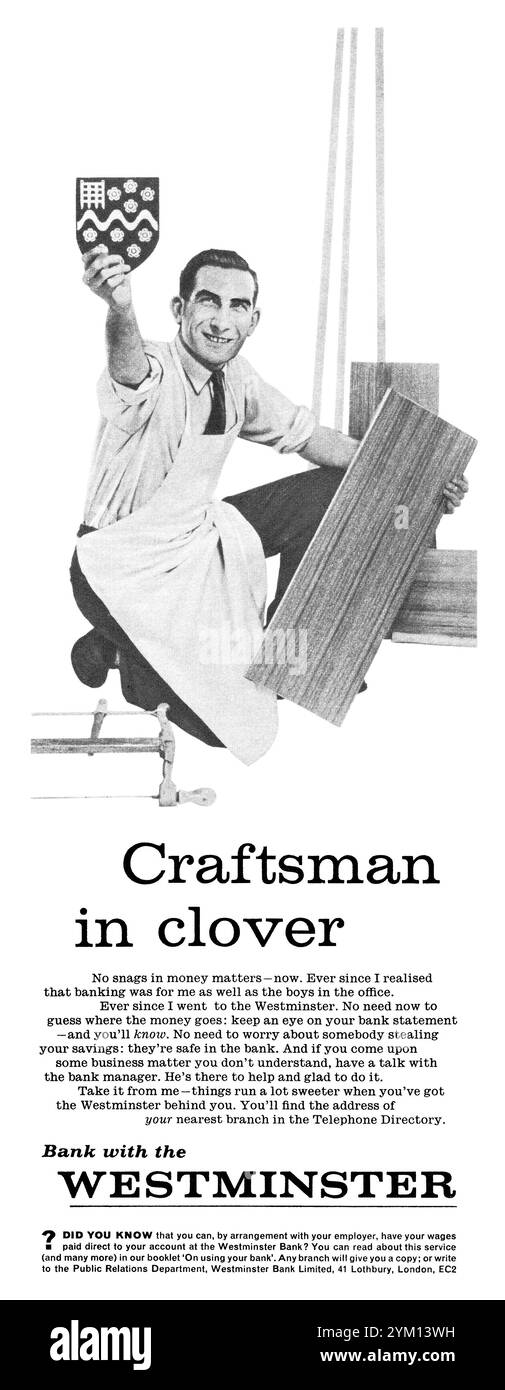 1962 pubblicità britannica per Westminster Bank, ora parte di NatWest. Foto Stock
