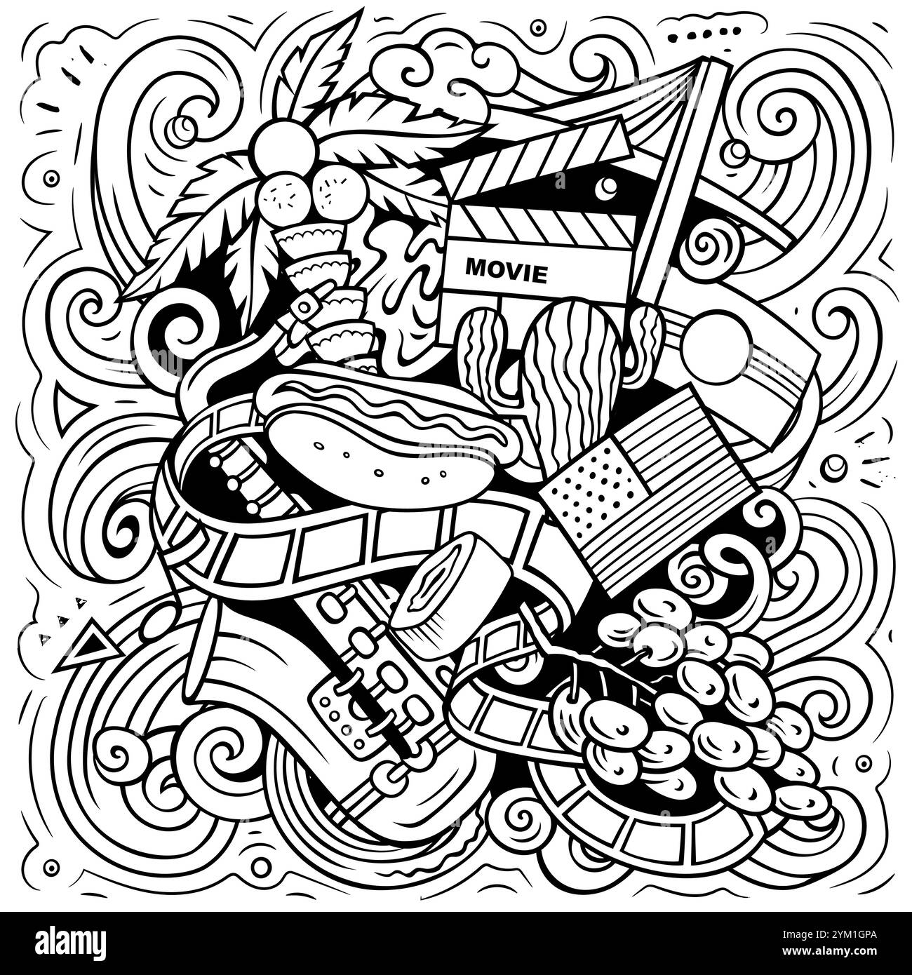 Illustrazione a fumetti disegnata a mano dalla California. Divertente design dello stato degli Stati Uniti. Sfondo vettoriale creativo. Composizione di schizzo Illustrazione Vettoriale