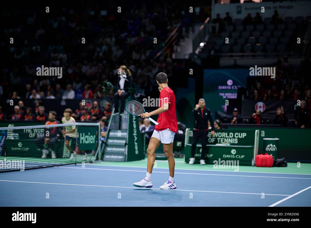 Malaga, Spagna. 20 novembre 2024. Gabriel Diallo, squadra canadese in azione contro Daniel Altmaier, squadra tedesca, visto in azione durante i quarti di finale della Coppa Davis, 8 singoli match 1. Martin Carpena Arena. (Foto di Vicente Vidal Fernandez/Sipa USA) credito: SIPA USA/Alamy Live News Foto Stock