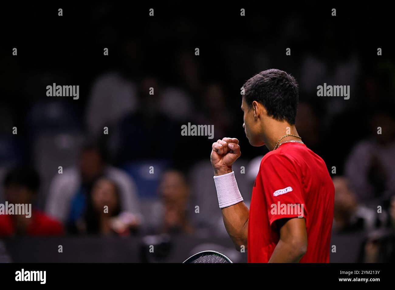 Malaga, Spagna. 20 novembre 2024. Gabriel Diallo, squadra canadese in azione contro Daniel Altmaier, squadra tedesca, visto in azione durante i quarti di finale della Coppa Davis, 8 singoli match 1. Martin Carpena Arena. (Foto di Vicente Vidal Fernandez/Sipa USA) credito: SIPA USA/Alamy Live News Foto Stock